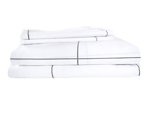 Premium King Size 100% Cotton Percale Sheets - Luxury Set (Grey Windowpane)