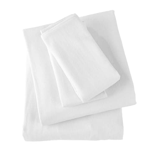 Chalet Collection 100% Cotton Full Flannel Sheet Set - Double Brushed, Deep Pocket, White