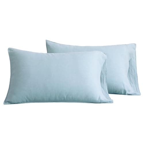 100% Linen Pillowcases Set of 2, Aqua Blue, Standard Queen Size
