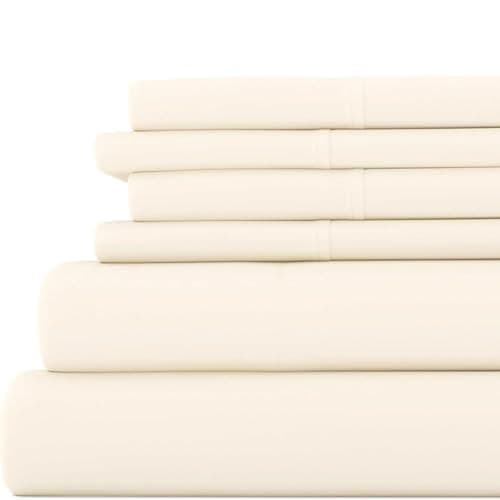 Market King 6-Piece Linen Sheet Set - Ultra Comfort & Cooling - Deep Pocket - Oeko-TEX Certified - Ivory