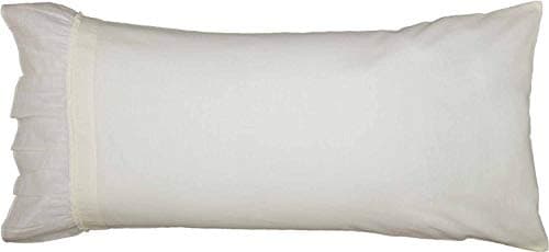 Ruffled King Size Pillow Case Set of 2, Soft White Linen-Look Textured Fabric