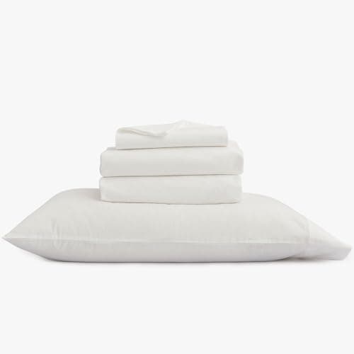 BESTOUCH Washed Cotton Linen Feel Queen Sheet Set 4 Pcs Solid Off White