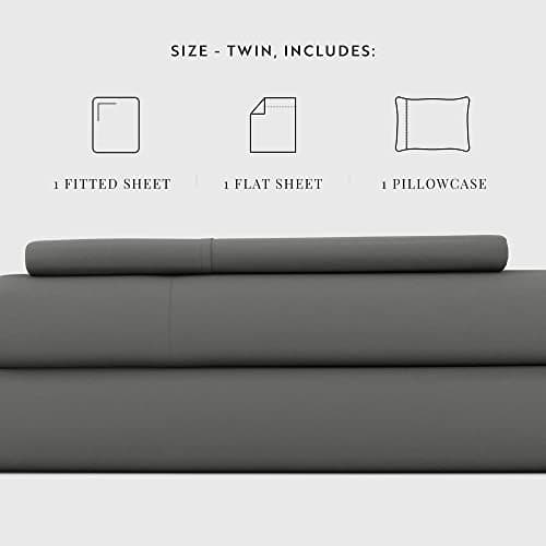 Twin Size Gray Linen Bed Sheets - Soft and Cooling for Better Sleep - Deep Pocket Fits 16 Thick Beds - 3 Piece Set