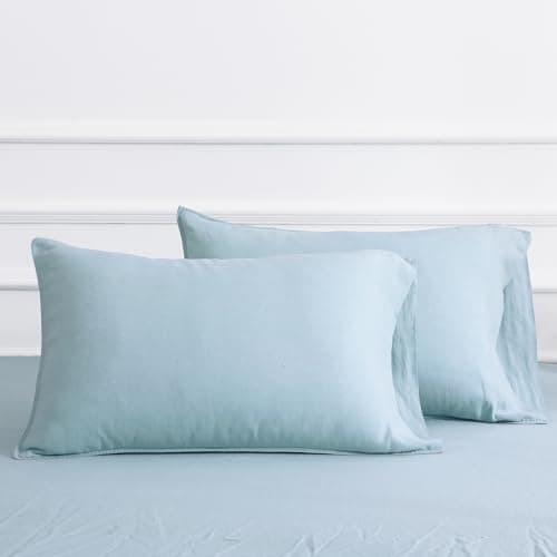 100% Linen Pillowcases Set of 2, Aqua Blue, Standard Queen Size