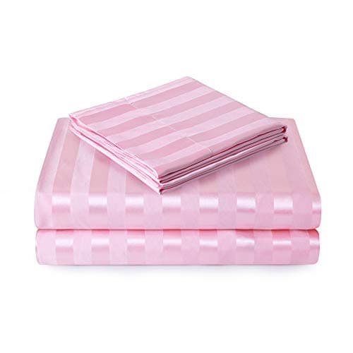 Soft Pink Silk Satin Sheets, Hypoallergenic Full Size Bedding Set, 4 Piece, Deep Pocket