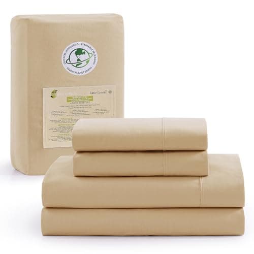 100% Organic Cotton Linen Full-Sheets Set 4-Piece Pure Long Staple Percale Weave Soft Bedding Sheets for Bed
