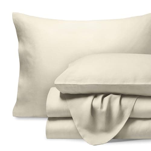 Bare Home Queen Sheet Set - 100% Linen Deep Pocket Sheets (Natural)