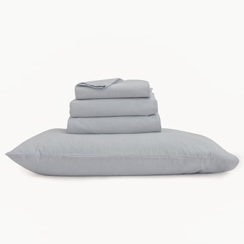 BESTOUCH Cornflower Blue King 4 Pcs Washed Cotton Linen Feel Sheet Set