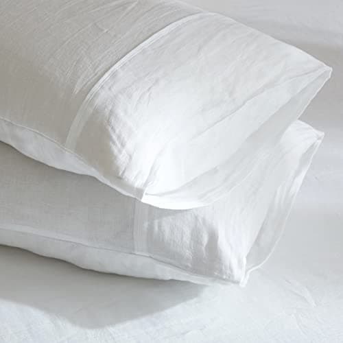 HYPREST White Stone-Washed French Linen Queen Pillowcases, Soft & Cool
