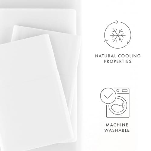 Queen Size Linen Market Cooling Bed Sheets Set - Breathable & Soft - 4 Piece, White
