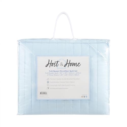 Arkwright Full/Queen Light Blue Microfiber Quilt Set - 90x90, All Season Coverlet (1 Quilt, 2 Shams)