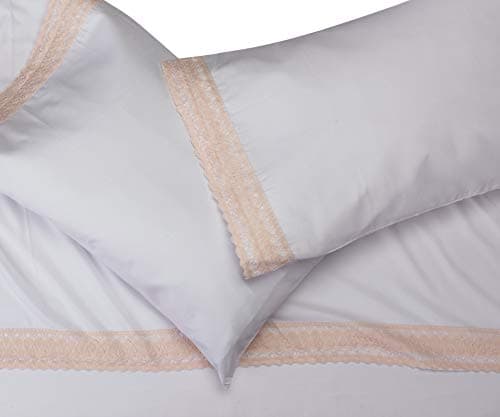 Modern Threads Soft Microfiber Crochet Lace Sheets - White/Blush Queen