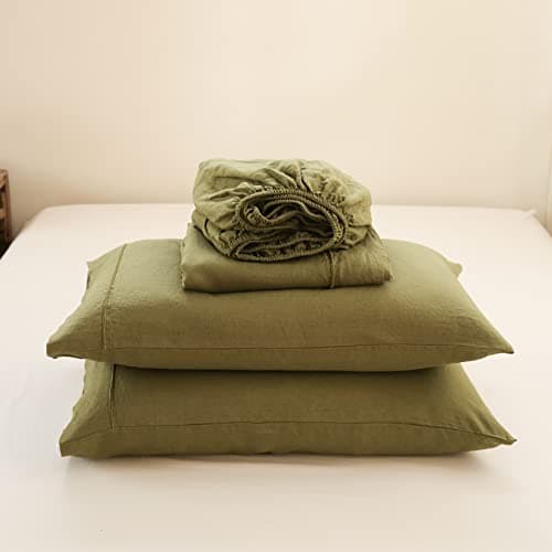Simple & Opulence Pure Linen Full Size Sheet Set - 4 Pcs Natural Embroidery