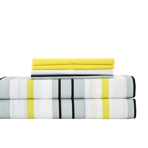 King Size Bed Sheets Set - Deep Pockets, Floral Ultra Soft Microfiber, 90 Thread Count (Grey/Yellow Medallion)