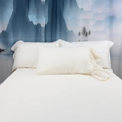 Shabby Chic Ivory Queen Size Linen Pillowcase, Ruffles Closure (1 PCS)