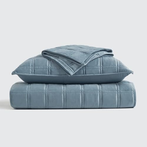 EVERGRACE King Size Ultra Soft Velvet Quilt with 2 Shams, Blue Linen, 108"x96"