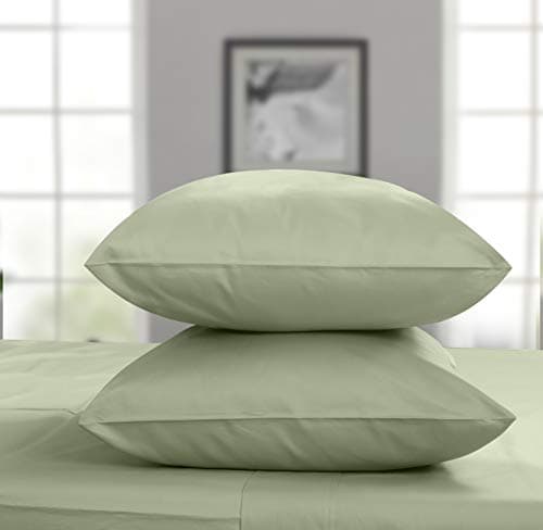 Certified 100% Egyptian Cotton Queen Pillowcases - 400 Thread Count Sateen Weave, ELS Combed Cotton, Solid Sage