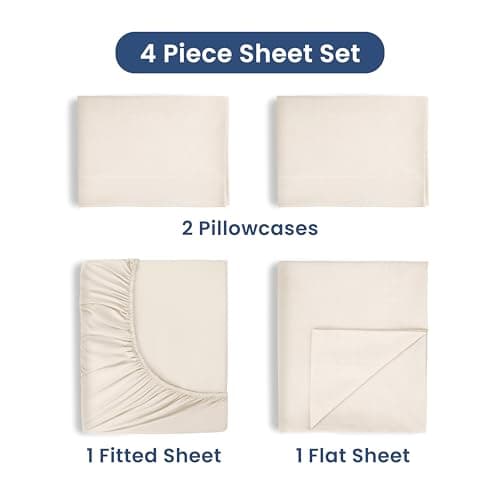 4-Piece Full Bed Sheet Set | Light Weight, Soft Breathable Brushed Cotton Sheets | Secure-Fit, Durable, Easy Care | Ivor