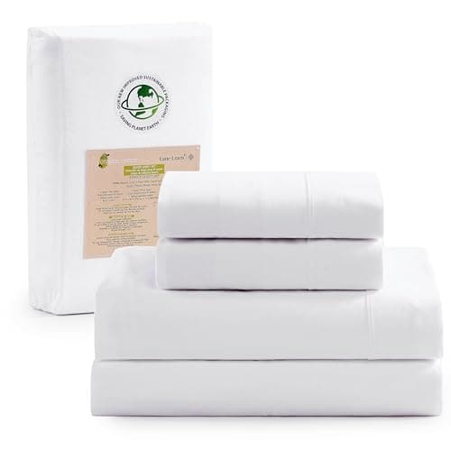 100% Organic Cotton Linen Full-Sheets Set 4-Piece Pure Long Staple Percale Weave Soft Bedding Sheets for Bed