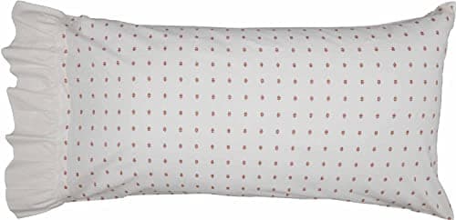 Piper Classics Abigail Ruffled King Pillowcase Set, Soft White with Red Mini Print