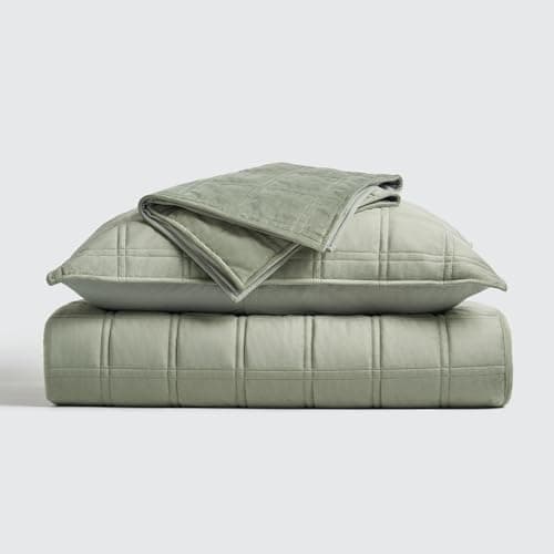 EVERGRACE King Size Ultra Soft Velvet Quilt with 2 Shams, Blue Linen, 108"x96"