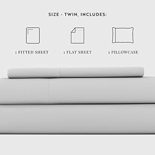 Soft and Cooling Twin Sheets - Deep Pocket Fits 16 Thick Beds - 3 Piece Twin Sheet Set in Light Gray