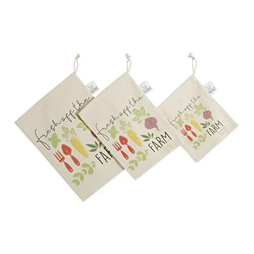 DII Farmer's Market Fresh Veggie Print 3-PieceReusable Kitchen Produce Bag Set