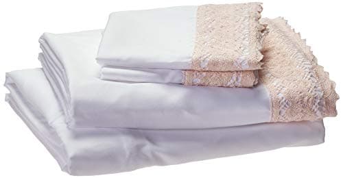 Modern Threads Soft Microfiber Crochet Lace Sheets - White/Blush Queen
