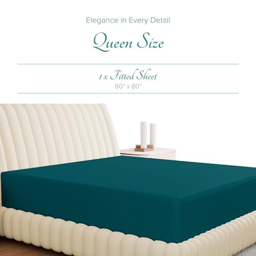 Carressa Linen Egyptian Cotton Queen Fitted Sheet, 800TC, Deep Pocket, Teal