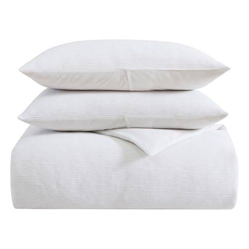 Vera Wang Textured Pleats White King Duvet Cover Set