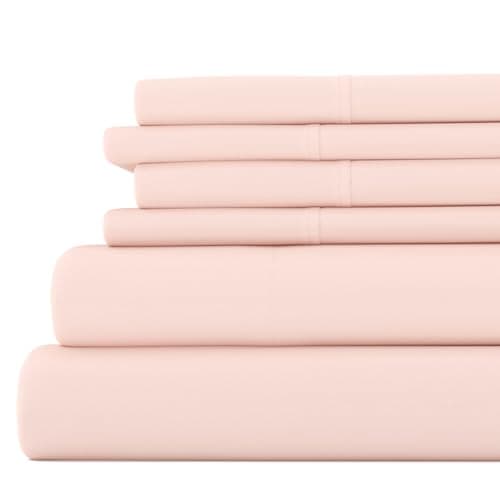 6 Piece Linen Bed Sheet Set, Blush, King Size