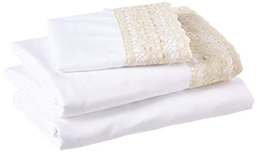Modern Threads Soft Microfiber Crochet Lace Sheets - White/Blush Queen