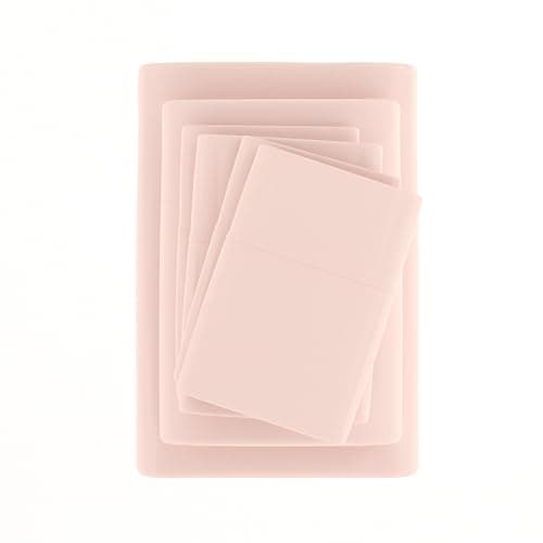 6 Piece Linen Bed Sheet Set, Blush, King Size