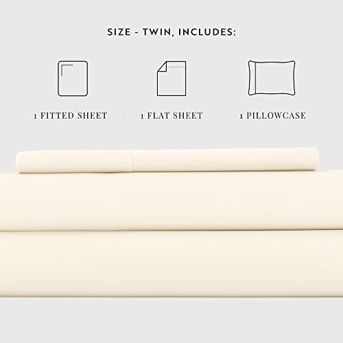 Soft and Cooling Linen Twin Sheets for Twin Size Bed - Ivory - Deep Pocket - 3 Piece Set