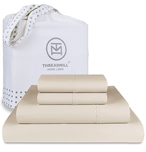 100% Cotton Beige Full Size Cooling Sheet Set with Elastic Deep Pocket