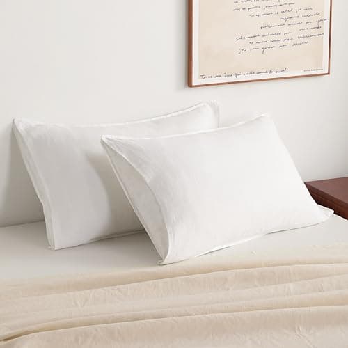NTBAY 100% Linen Yarn Dyed Pillowcases, Breathable & Cooling, 20x26 Inches