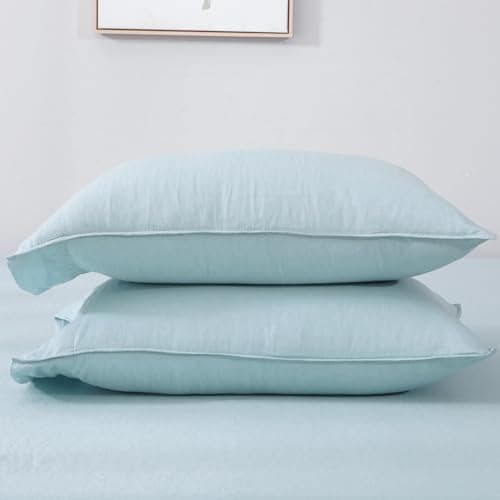 100% Linen Pillowcases Set of 2, Aqua Blue, Standard Queen Size