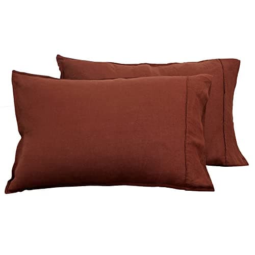 S VICTORY SYMBOL Pure Linen Pillowcases Set of 2 Red, 100% French Natural Flax Burgundy Cases, Queen Size Covers