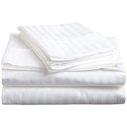 Soft 100% Natural Cotton 550-TC Full Size Sheets (Stripe, Light Blue)