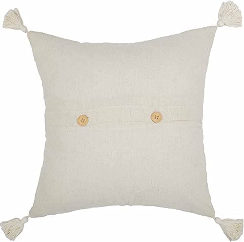 Vintage Farmhouse Flax and Lace Throw Pillow Cover, Natural Cream Tassels