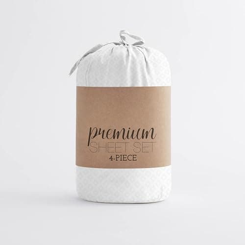 Premium Gray Linen Market Polaris Pattern Bed Sheet Set, Queen