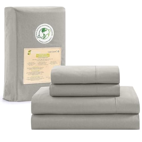 100% Organic Cotton Linen Full-Sheets Set 4-Piece Pure Long Staple Percale Weave Soft Bedding Sheets for Bed