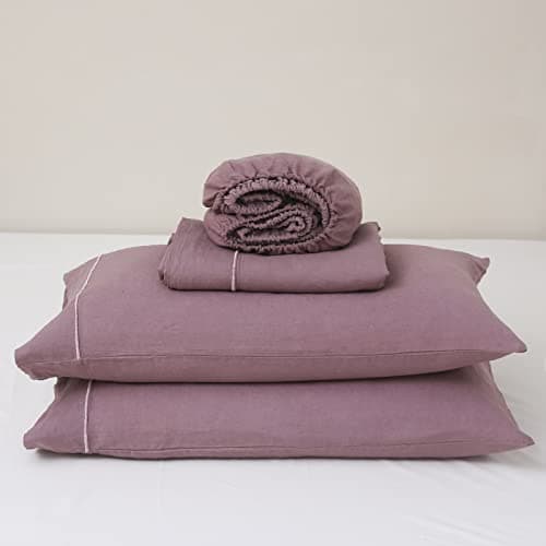 Simple & Opulence Pure Linen Full Size Sheet Set - 4 Pcs Natural Embroidery
