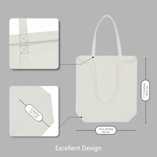 TOPDesign 6 Pack Super Strong Large 17.5"x16.5"x5" Cotton Canvas Tote Bags