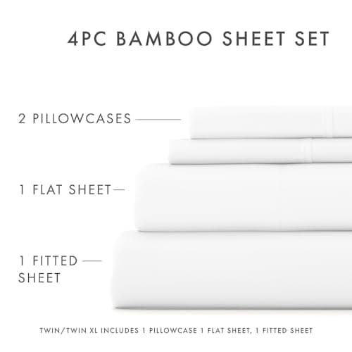Queen Size Linen Market Cooling Bed Sheets Set - Breathable & Soft - 4 Piece, White