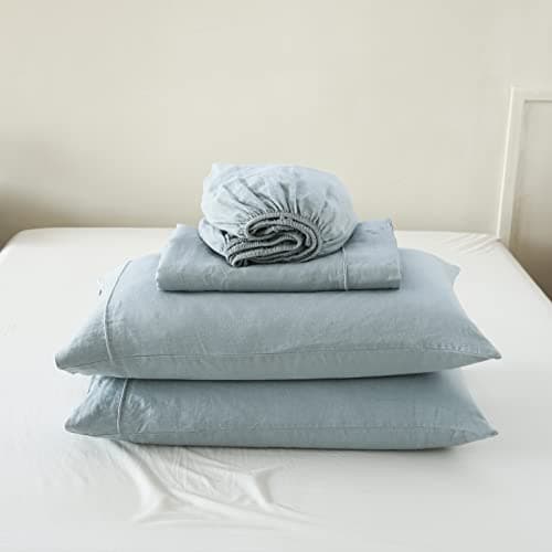 Simple & Opulence Pure Linen Full Size Sheet Set - 4 Pcs Natural Embroidery