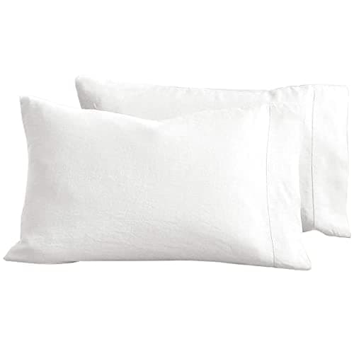 100% Linen Pillowcases Set of 2, Cooling, Soft & Breathable - White