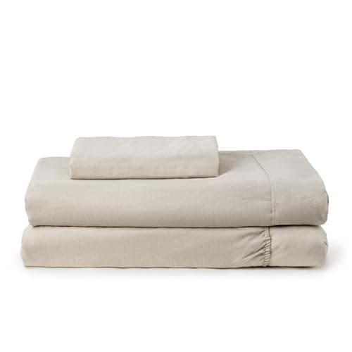 Mellanni 100% Linen Queen Sheets - Gray Sheet Set Fits 16" Mattresses