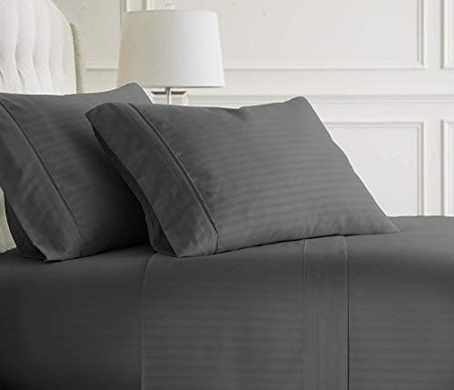 Soft 100% Natural Cotton 550-TC Full Size Sheets (Stripe, Light Blue)