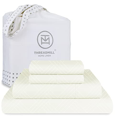 Luxury 100% Cotton Celine Ivory Damask Sheets - 800 Thread Count, 4 Pc Striped Set